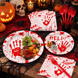 100-Piece Halloween Partyware Set: Bloody Handprint Plates, Red Plastic Forks, 9-Inch Dinner Plates