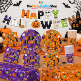 99-Piece Halloween Party Supplies Set, Orange Purple Tableware for 24 Guests