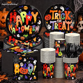 Happy Halloween Party Set, 30 Guests, 9, 7-Inch, 9-Ounce Cups, Plastic Forks, Napkins