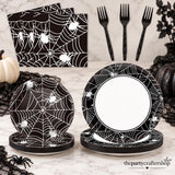 Halloween Party Set: 24-Piece Disposable Tableware with Spider Web Plates