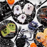 200-Piece Halloween Partyware Set: 9-Inch Spider Web Plates, Napkins, Forks