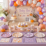 60-Piece Halloween Partyware Set: 9-Inch Plates, 7-Inch Plates, Napkins (Pink, Lavender, Cream, Black)