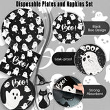 Disposable Halloween Tableware: 180-Piece Set with Ghosts, Stars, and Boo Text for Parties