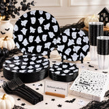 Halloween Partyware Set: 30 Large Dinner Plates, 7-Inch Dessert Plates, 10-Ounce Cups, Napkins, Forks
