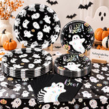 Boo Bash Tablecloth & Plates: 20 Guests, Sturdy Paper, Pastel Flowers