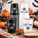 60 Halloween Cups, Black White Spider Gothic Plastic Drinkware (16oz)