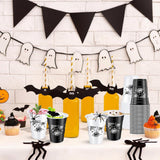 60 Halloween Cups, Black White Spider Gothic Plastic Drinkware (16oz)