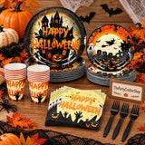 Halloween 125-Piece Partyware Set, Dinner Plates, Dessert Plates, Cups, Napkins, Forks