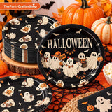 Halloween Paper Plates: Set of 50 Large Oval Retro Ghost Party Tableware