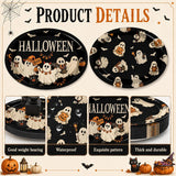 Halloween Paper Plates: Set of 50 Large Oval Retro Ghost Party Tableware