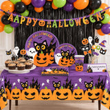 Halloween Party Set: 9-Inch Plates, 7-Inch Dessert Plates, 9-Ounce Cups, Napkins, Table Covers, Banner, Balloons, Photo Props