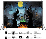 10x8ft Halloween Witch Backdrop, Spooky Cemetery Photography Background (Vinyl)