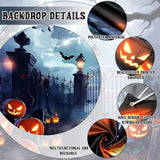 Large Halloween Cemetery Backdrop, 8x16 ft Polyester Outdoor Decor (8 Holes, 4 Ropes)