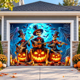 7x8 ft Halloween Garage Door Cover, Skeleton Band Horror Night Backdrop (Outdoor Indoor)