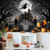 Gothic Halloween Backdrop, Spooky Cemetery, Haunted House, Pumpkins (10x8ft)