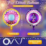 Happy Diwali Foil Balloons, 10-Pack Set with White Ribbon (18-Inch)