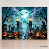 Spooky Halloween Graveyard Backdrop, Full Moon Pumpkin Party Decor (10x8ft)