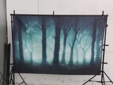 Misty Dark Forest Backdrop, Spooky Night Woods Photography Background (7x5 ft Vinyl)