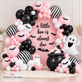 Spooky One Little Boo Baby Shower Balloon Arch Kit, Pink Black Halloween Party Decor