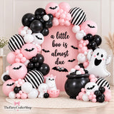 Spooky One Little Boo Baby Shower Balloon Arch Kit, Pink Black Halloween Party Decor