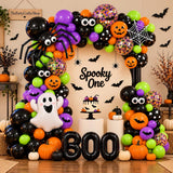 Halloween Balloon Arch Kit, Black Orange Purple Green, Ghost BOO Foil Decor