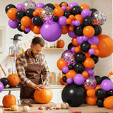Halloween Balloon Arch Kit, Black Purple Orange Confetti, Spooky Party Decor