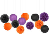 Halloween Party Decorations, Purple Orange Black Tissue Paper Flowers Lanterns (15PCS)