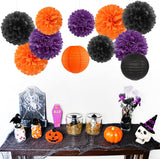 Halloween Party Decorations, Purple Orange Black Tissue Paper Flowers Lanterns (15PCS)