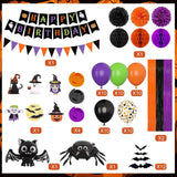 Halloween Birthday Party Decorations, Spider Bat Balloons, Pom Poms, Fringe Curtains (96pcs)