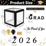 2026 Graduation Balloon Boxes, Black White Gold Party Decor (4 Boxes)