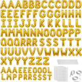 98 Piece Gold Letter Balloon Set, Metallic Foil Alphabet with Ribbons and Straws