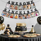 Pre-Strung Photo Banner: 50th Birthday, Black Glitter Cardstock, Indoor Outdoor