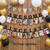Pre-Strung Photo Banner: 50th Birthday, Black Glitter Cardstock, Indoor Outdoor