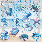 Underwater Party Decor: Set of 12 Sea Animal Hanging Swirls (7-Inch)