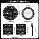 Spooky Halloween Table Setting: 96-Piece Disposable Partyware, Black Spider Web Design, Thick Paper