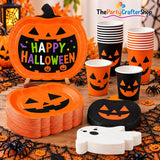 Halloween Party Supplies: 24 Pumpkin Plates, 24 Cups, 12 Ghost Napkins (Paper)