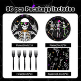 96-Piece Halloween Partyware Set, Dancing Skeleton Paper Plates Napkins Forks