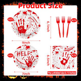 Halloween Party Supplies: Bloody Handprint Dinner Plates, Red Plastic Forks, 100-Piece Disposable Tableware Set