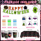 Halloween Party Set: 24 Guest Tableware with Banner, Plates, Cups, Forks, Napkins, Tablecloth