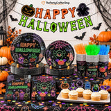 Halloween Party Set: 24 Guest Tableware with Banner, Plates, Cups, Forks, Napkins, Tablecloth