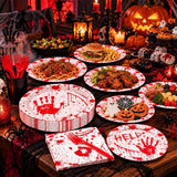 100-Piece Halloween Partyware Set: Bloody Handprint Plates, Red Plastic Forks, 9-Inch Dinner Plates