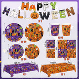 99-Piece Halloween Party Supplies Set, Orange Purple Tableware for 24 Guests