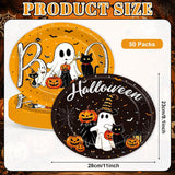 50-Piece Halloween Paper Plates, Oval Set with Ghosts, Black Cats, Pumpkins