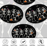 50-Piece Halloween Paper Plates, Large Oval 10x12 Inches, Dancing Skeletons Gothic Design
