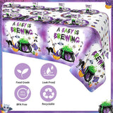 194-Piece Halloween Baby Shower Partyware Set, Purple Themed Tablecloths, Plates, Cups, Napkins, Straws