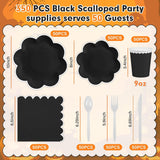 350-Piece Disposable Partyware Set, Black and White Paper Plates Cups Napkins Cutlery