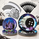 Starry Night Halloween Disposable Tableware: Haunted House Plates, 24 Guests, Paper and Plastic Materials