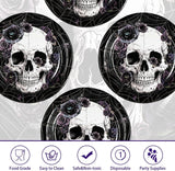 9-Inch Round Paper Plates, Skull Gothic Floral Halloween Party Set of 50