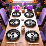 9-Inch Round Paper Plates, Skull Gothic Floral Halloween Party Set of 50