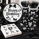Black White Gothic Partyware: 250-Piece Disposable Skull Bats Bows Birthday Halloween Wedding Party Set